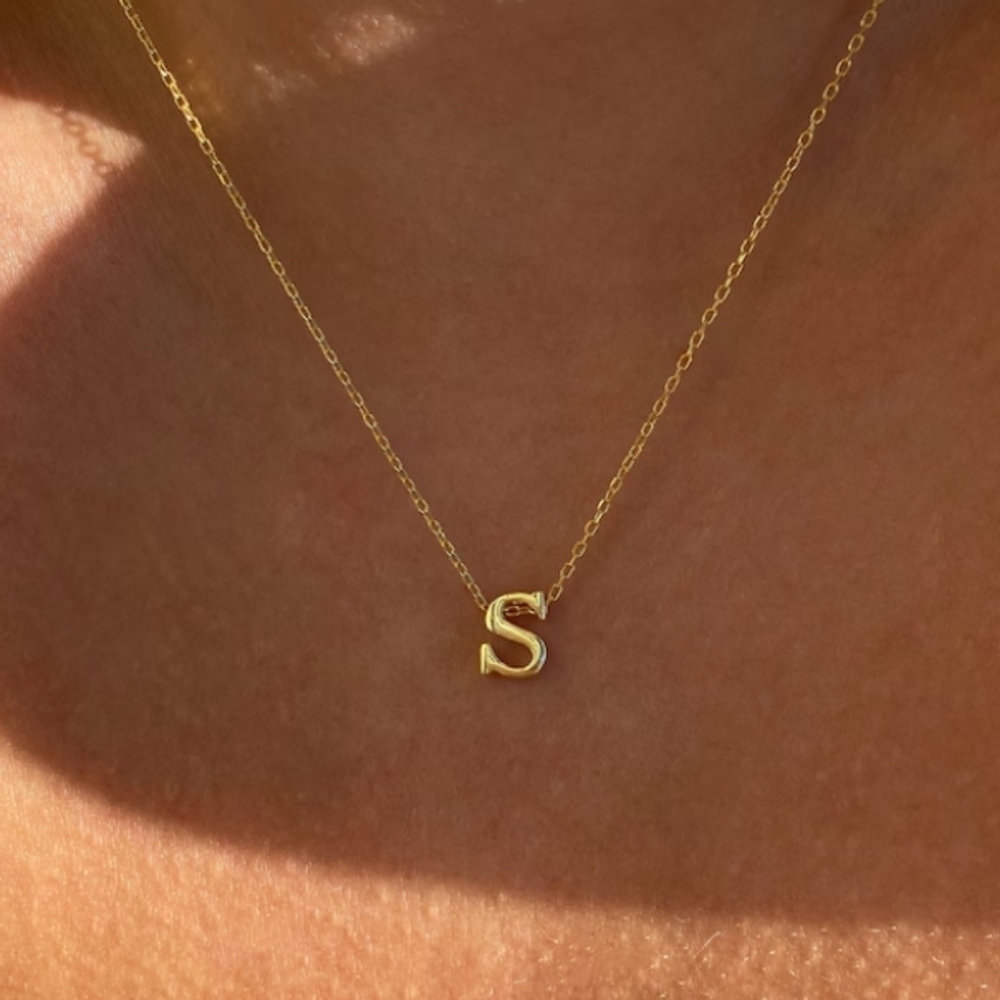 "S" Intial 14K Gold Necklace - Picture 2 of 8
